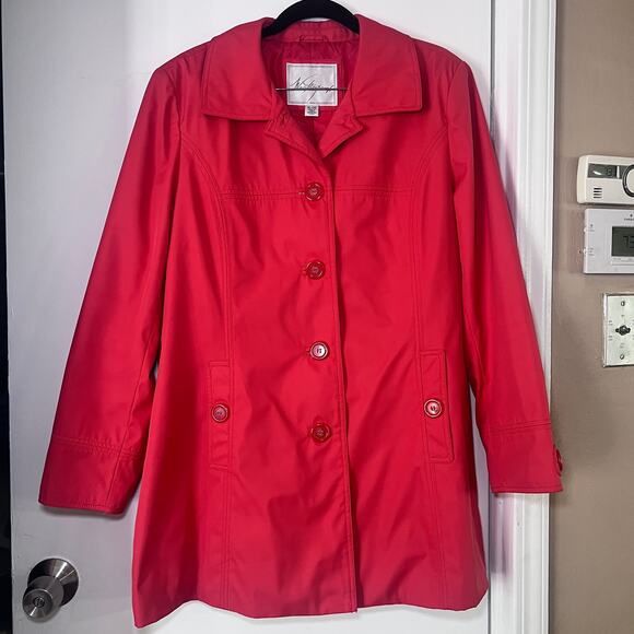 Weatherproof Women’s Red Button Front Jacket XL Long Sleeve Collared Raincoat - Picture 1 of 6